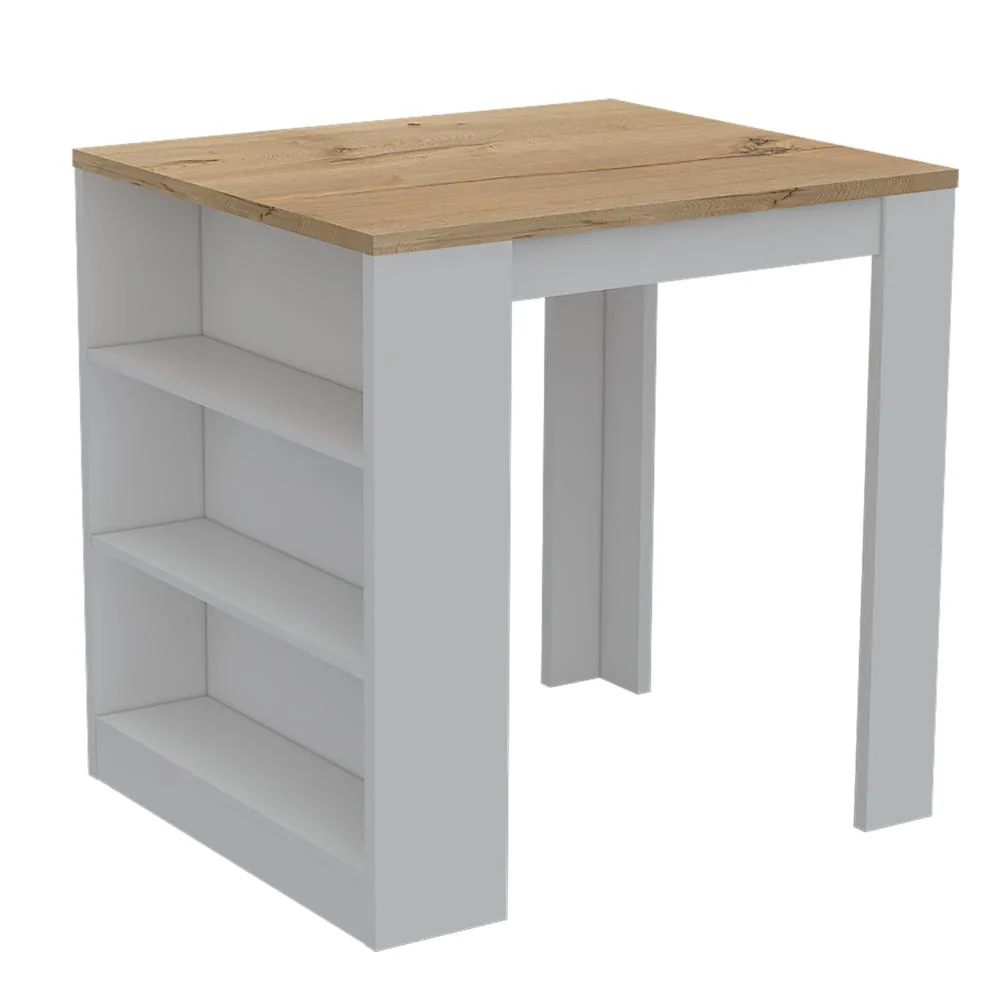 Mesa Auxiliar Mayer, Blanco y Café Claro, con Amplia Supeicie En La Mesa y Tres Entrepaños    ZF - Image 7
