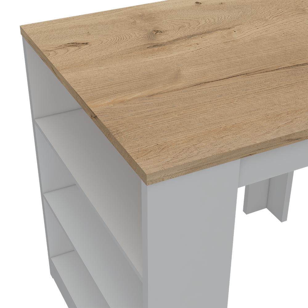 Mesa Auxiliar Mayer, Blanco y Café Claro, con Amplia Supeicie En La Mesa y Tres Entrepaños    ZF - Image 9