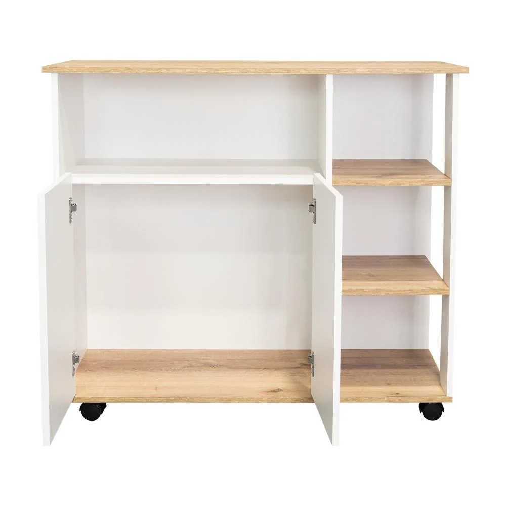 Mesa Auxiliar Ponte, Blanco Perla y Café Claro, con amplia superficie en la mesa - Image 10
