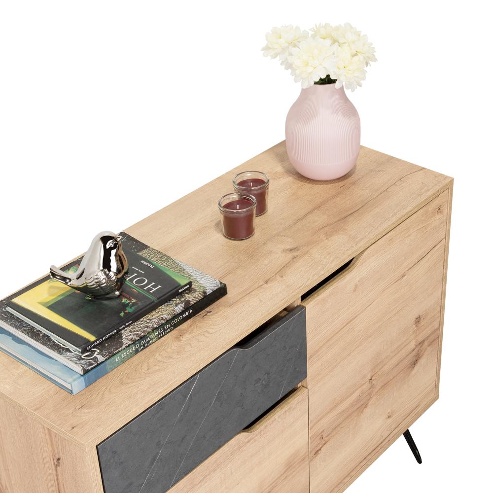 Mesa Auxiliar Recibidor Monaco, Fresno Europeo y Piedra, Con Dos Puertas y Un Cajón Extensión Total - Image 11