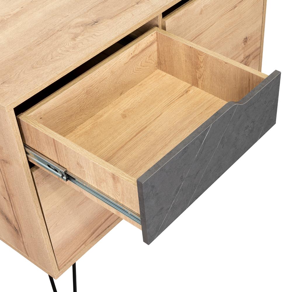 Mesa Auxiliar Recibidor Monaco, Fresno Europeo y Piedra, Con Dos Puertas y Un Cajón Extensión Total - Image 17