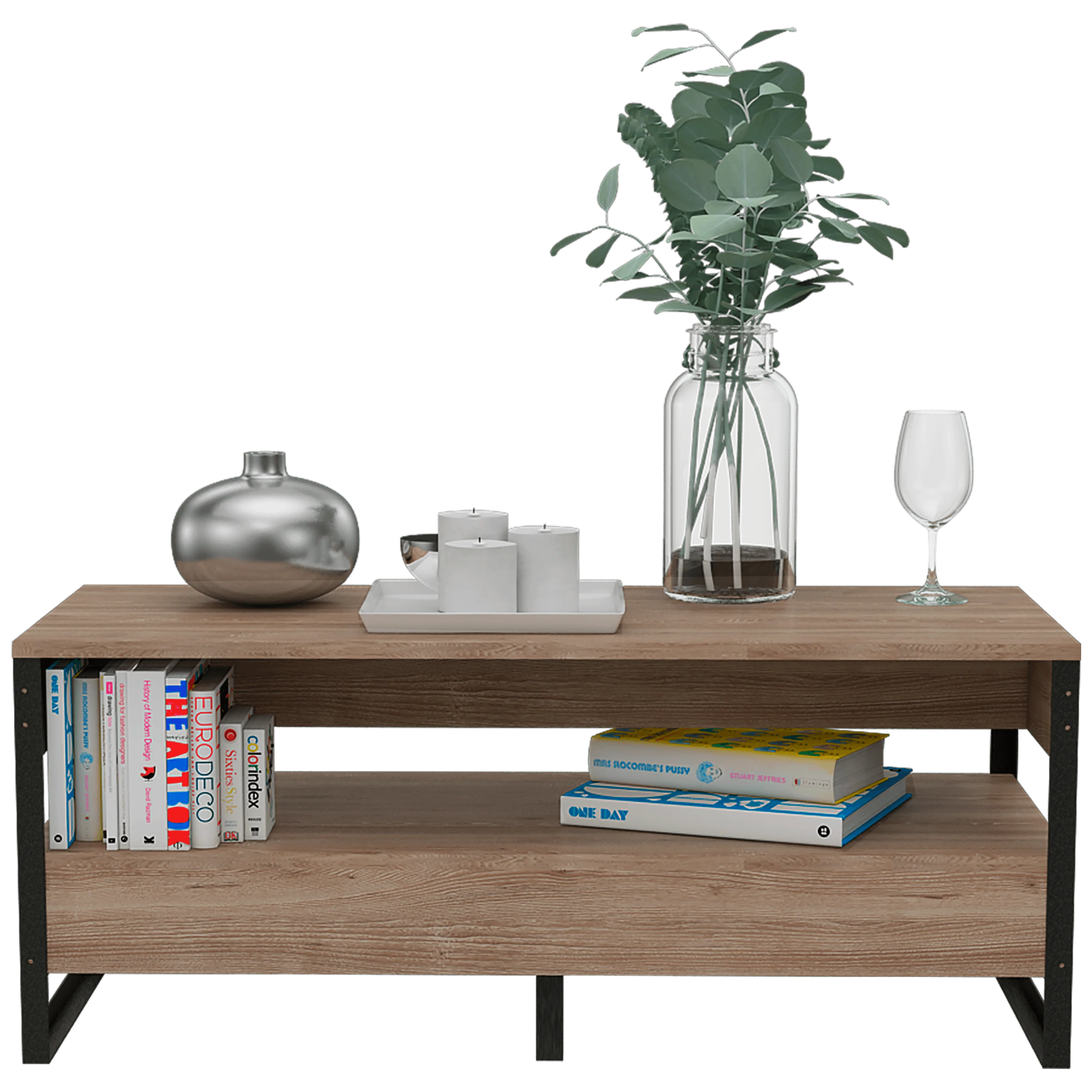 Mesa de Centro Korina, Miel, con Amplio Espacio y Patas de Acero - Image 2