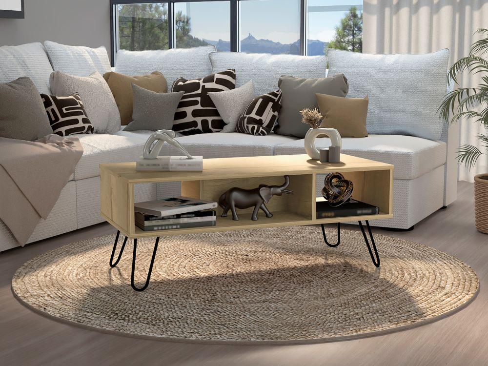 Mesa de Centro Lara, Café claro, con Amplio Espacio y Patas de Acero - Image 3