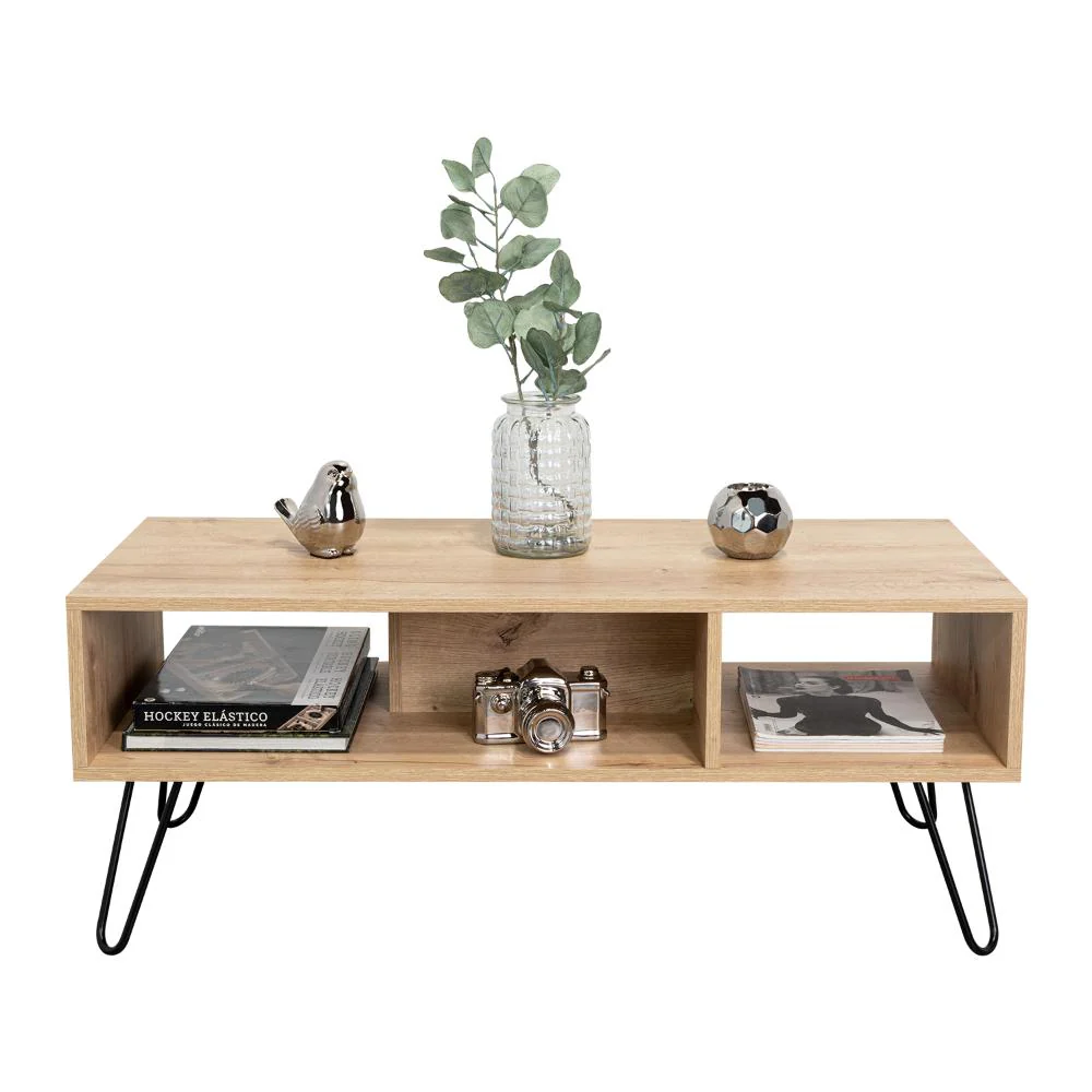 Mesa de Centro Lara, Café claro, con Amplio Espacio y Patas de Acero - Image 4