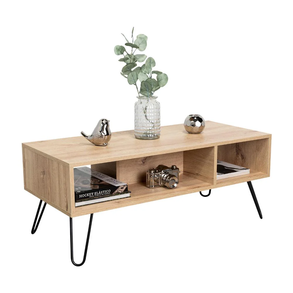 Mesa de Centro Lara, Café claro, con Amplio Espacio y Patas de Acero - Image 5