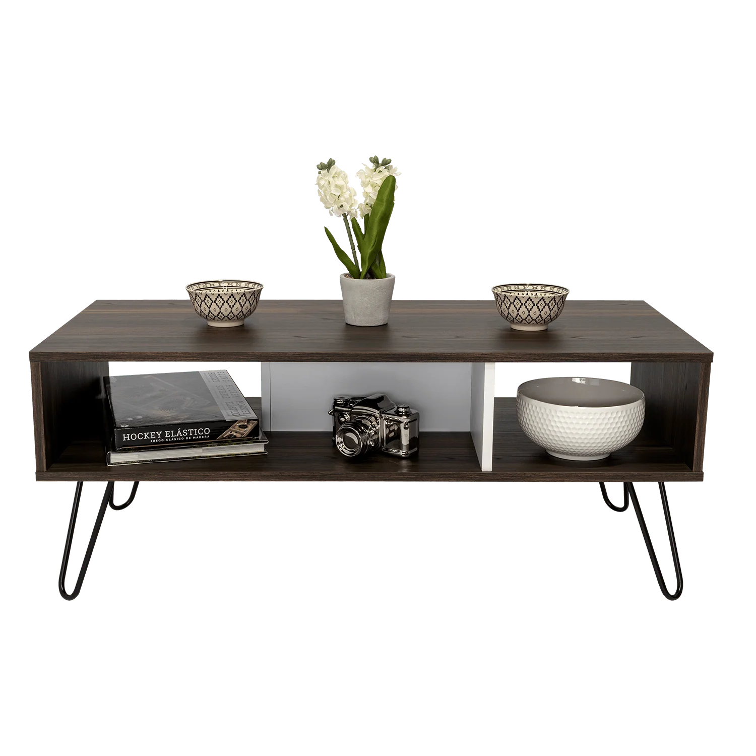 Mesa de Centro Lara, Caoba y Blanco, con Amplio Espacio y Patas de Acero - Image 2