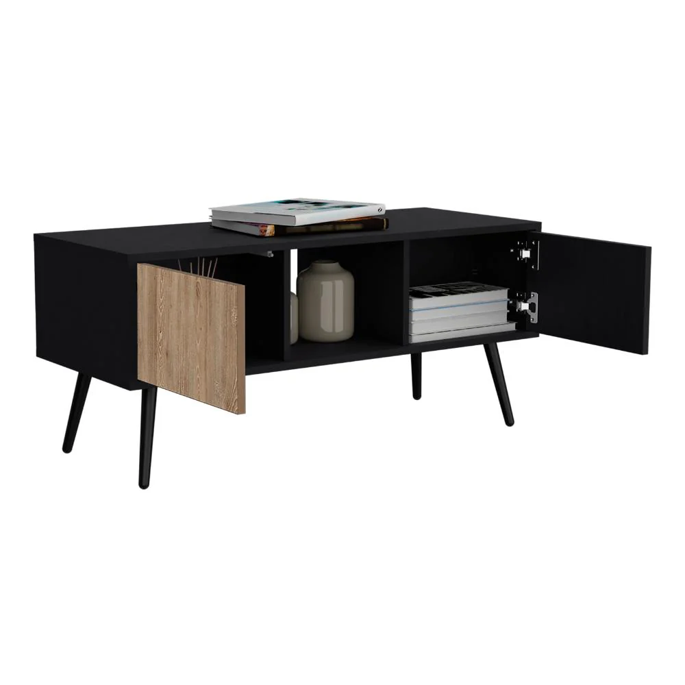 Mesa de Centro Mirabella, Wengue y Miel, con un Cajón y Dos Puertas Batientes