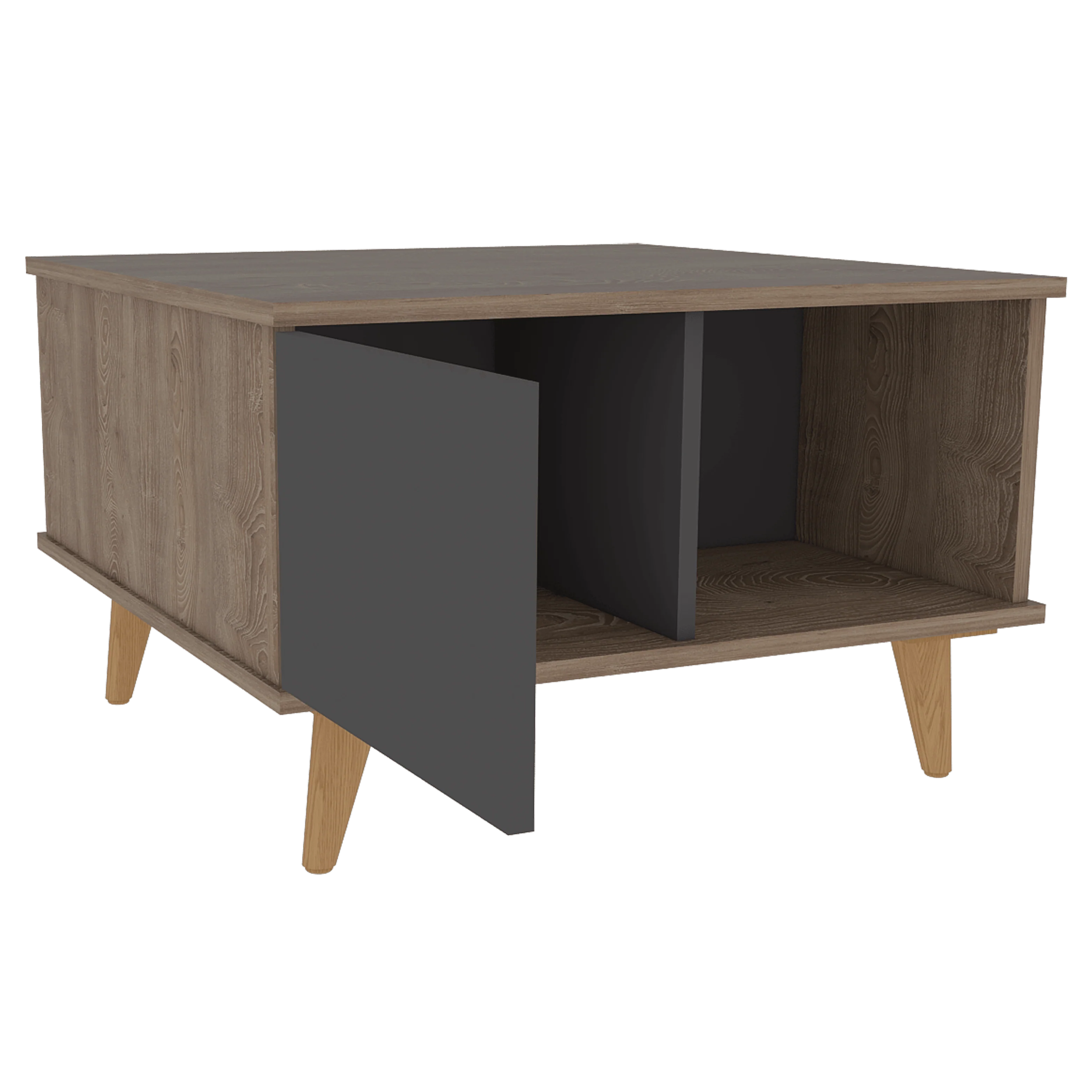 Mesa de Centro Nashira 63, Miel y Plata Oscuro, con Una Puerta y Patas de Madera - Image 7