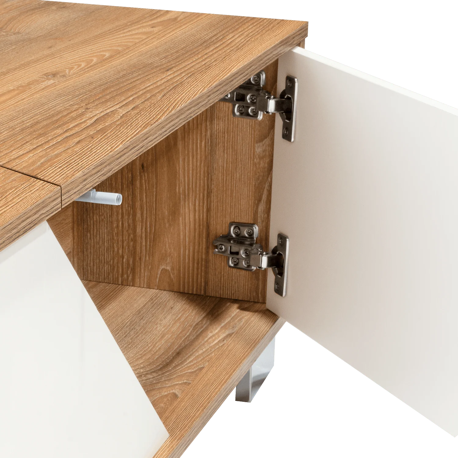 Mesa de Centro Orus, Miel y Blanco, con Cuatro Puertas y Patas En Acero - Image 12