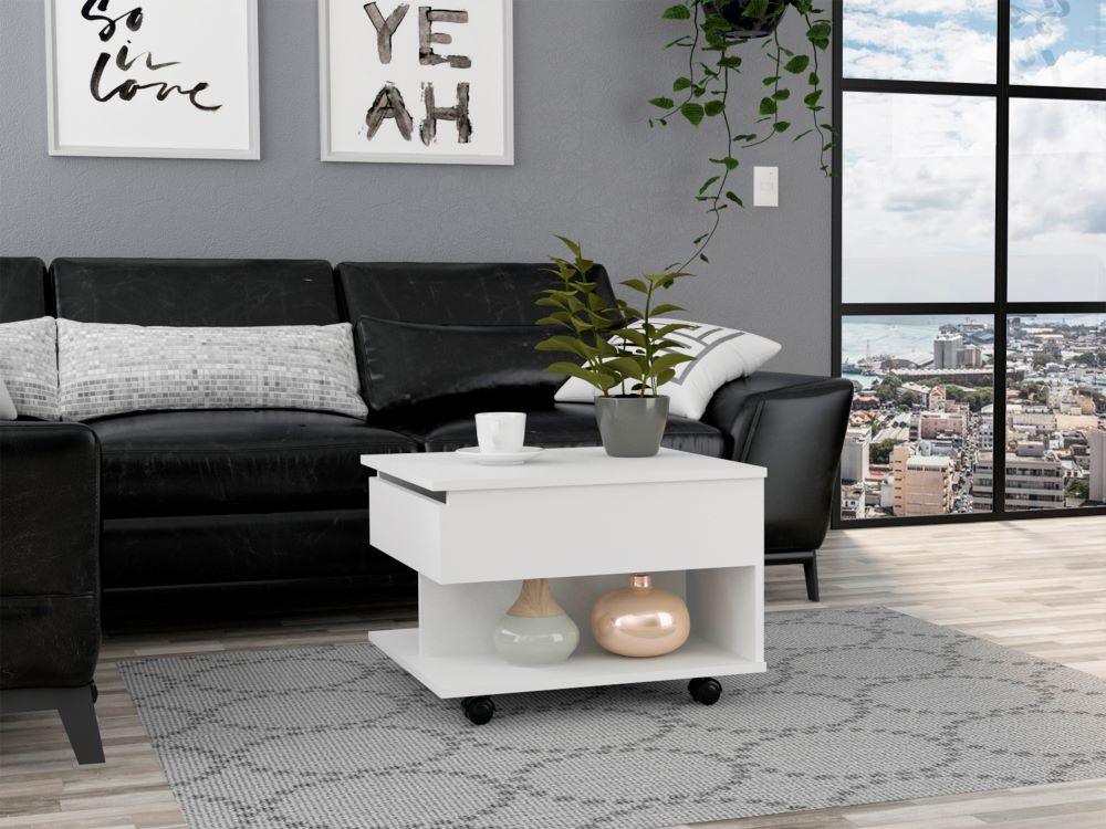 Mesa de Centro Salento, Blanco Nevado y Wengue, con Espacio Extensible y Rodachinas ZF - Image 3