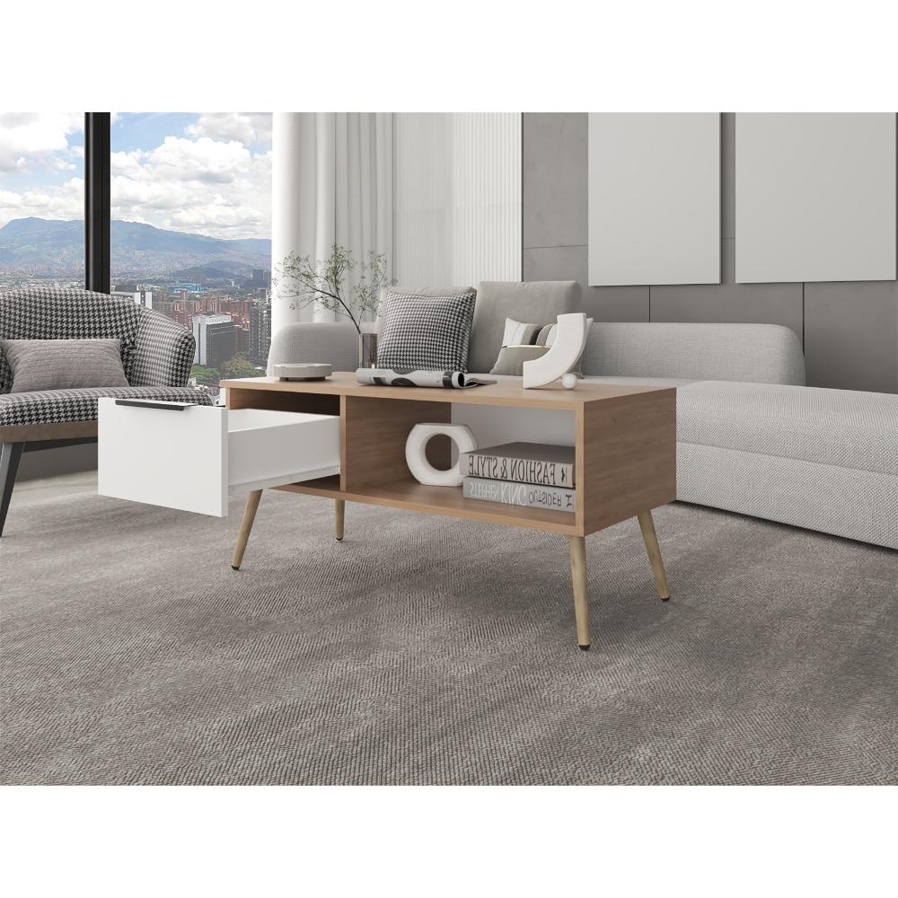 Mesa de Centro Wenden, Blanco, Con un Cajón y patas de madera ZF - Image 4