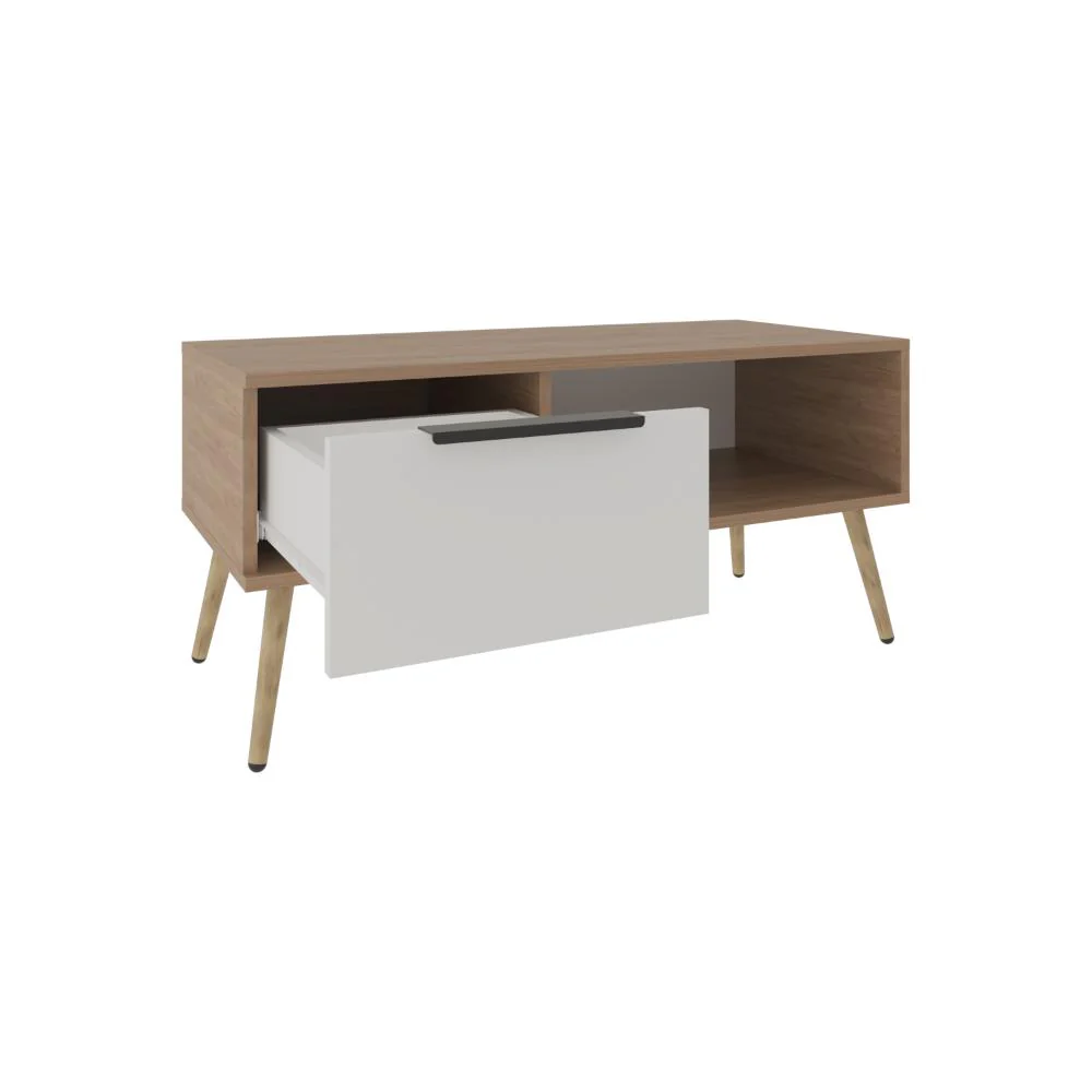 Mesa de Centro Wenden, Blanco, Con un Cajón y patas de madera ZF - Image 5