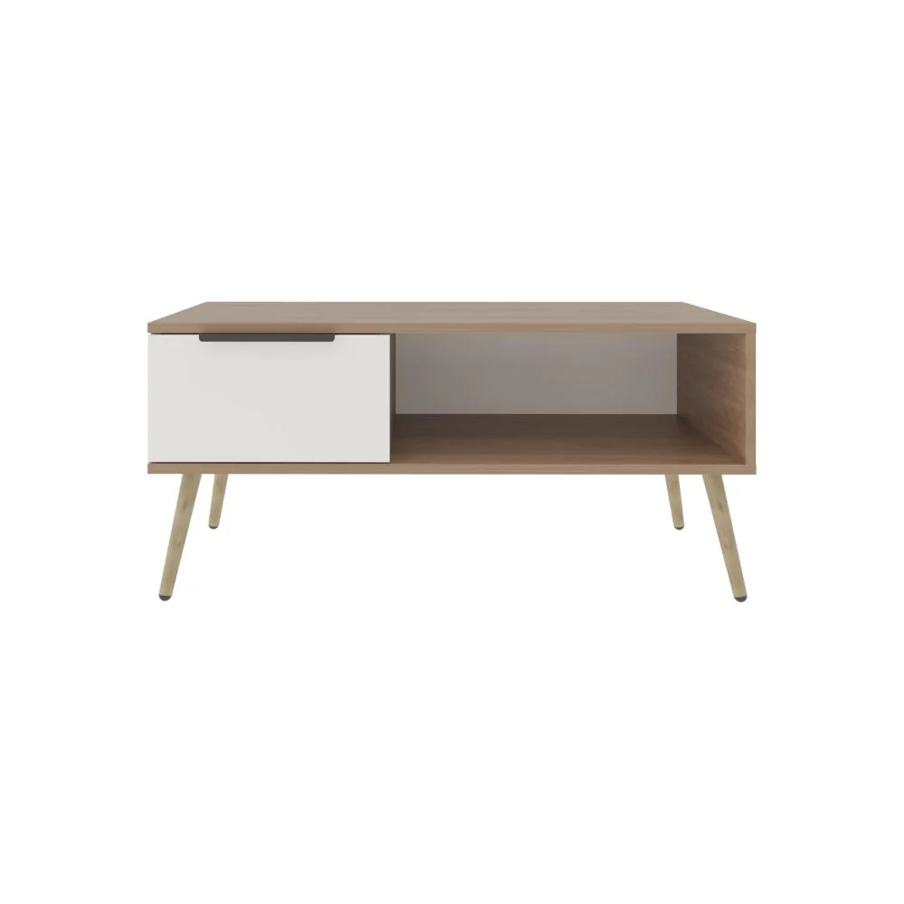 Mesa de Centro Wenden, Blanco, Con un Cajón y patas de madera ZF - Image 6