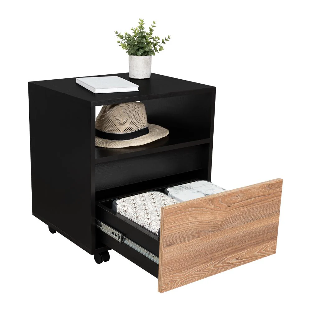 Mesa de Noche Cruella, Wengue y Miel, con espacio para colorcar objetos decorativos - Image 9