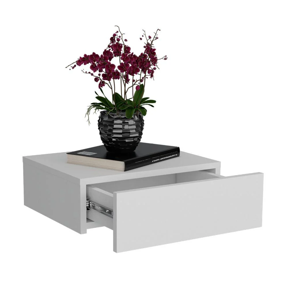 Mesa de Noche Flotante Milano, Blanco, Con un cajón - Image 2