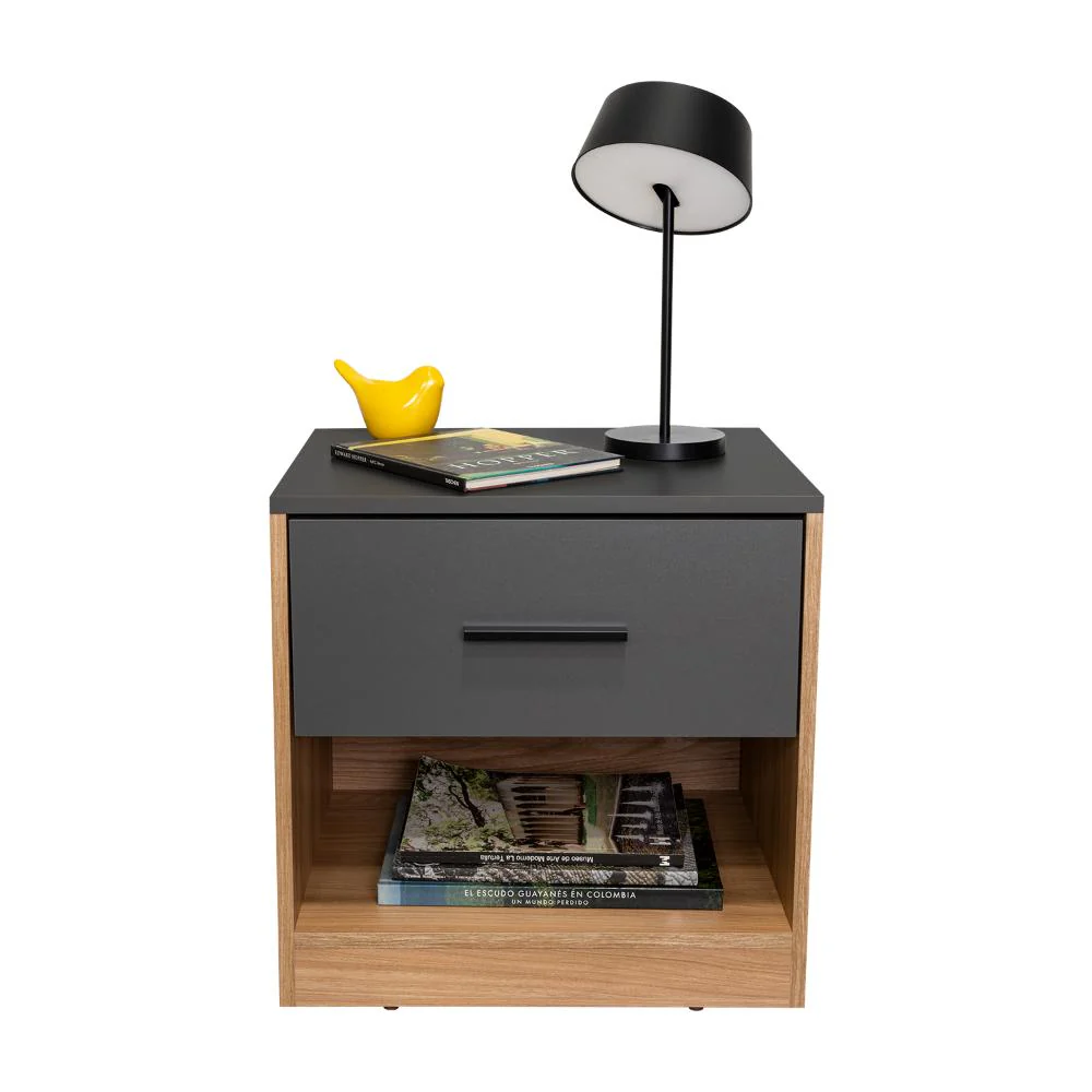Mesa de Noche Giroa, Plata Oscuro y Fresno Europeo, con espacio para colocar objetos decorativos - Image 3