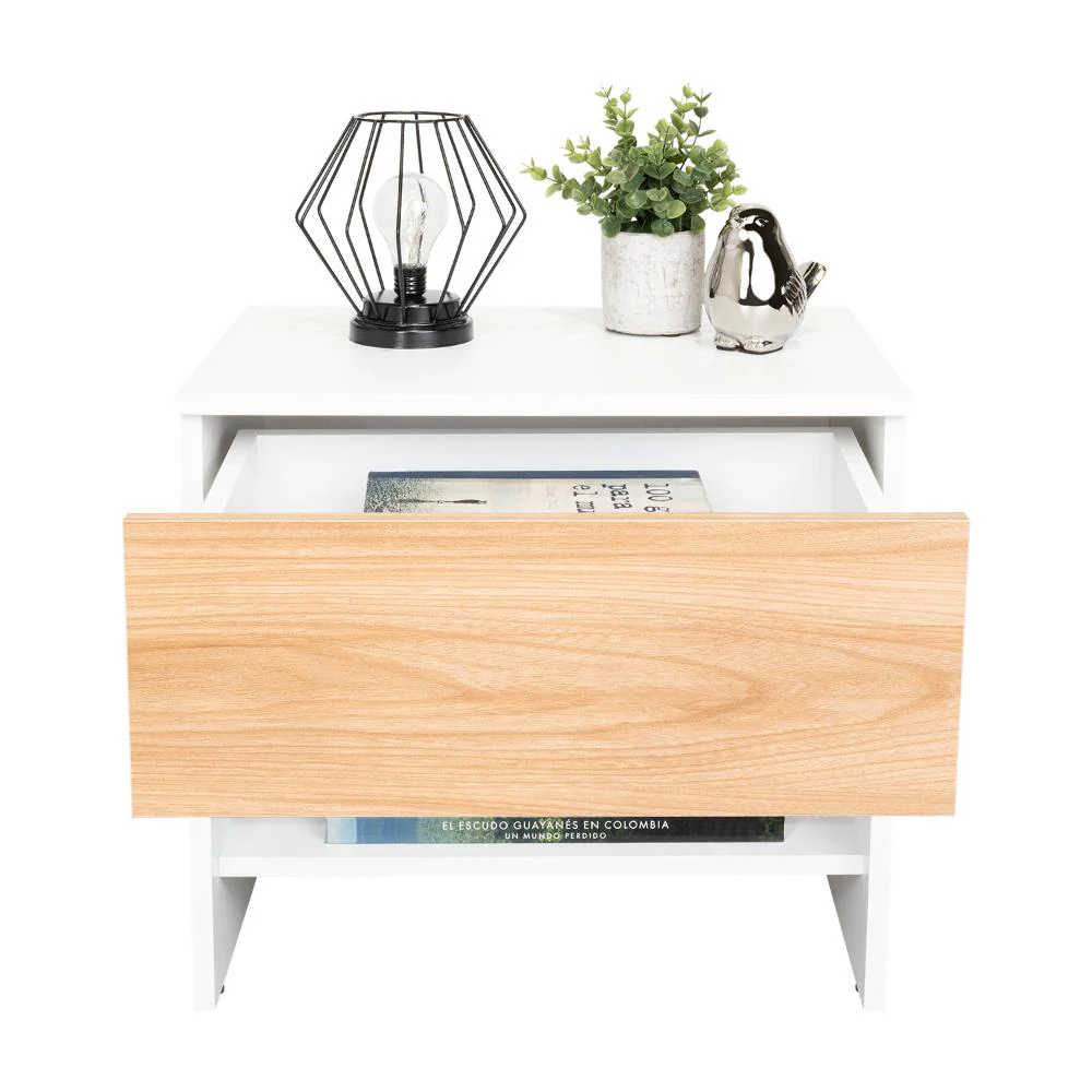 Mesa de Noche Light, Fresno Europeo y Blanco, con superficie para objetos decorativos - Image 4