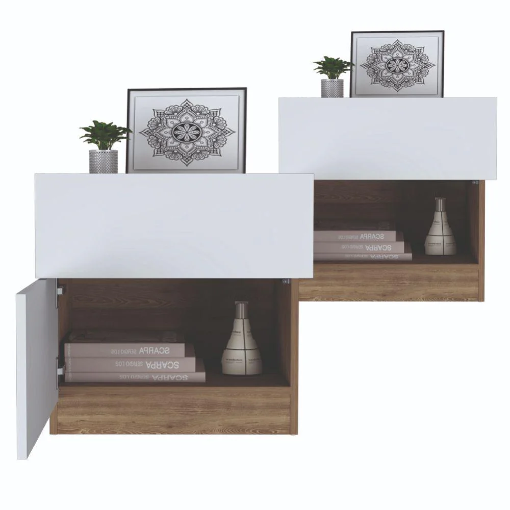Mesa de Noche Nebrask, Fresno Europeo y Blanco, con Un Cajón Organizador X2