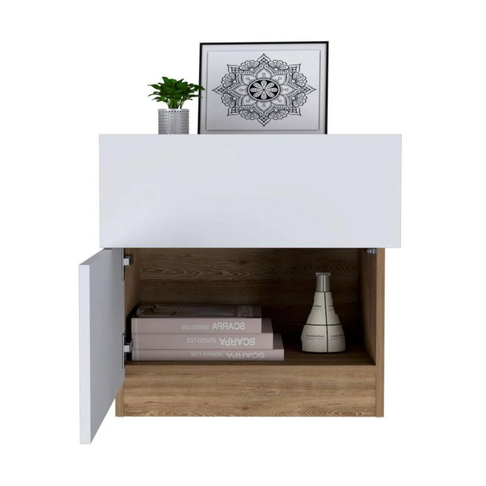 Mesa de Noche Nebrask, Fresno Europeo y Blanco, con Un Cajón Organizador X2 - Image 3
