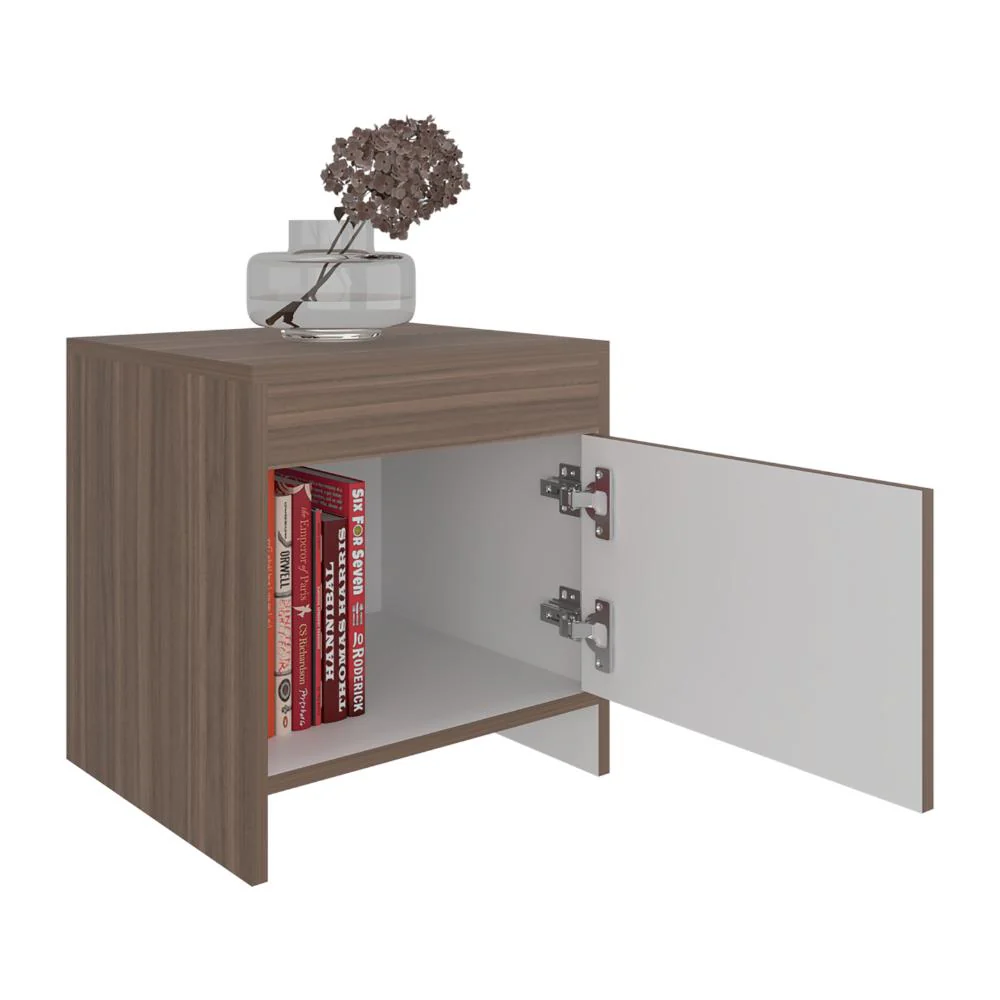 Mesa de Noche Tutto, Avellana y Blanco, con Cajón Para Guardar Objetos Ideal Para Espacios Reducidos - Image 3