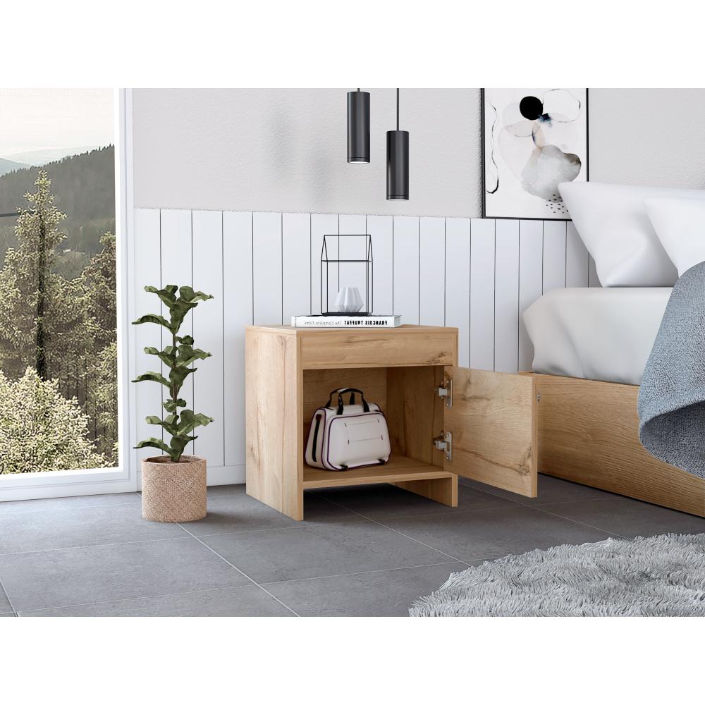 Mesa de Noche Tutto, Café Claro, con Cajón Para Guardar Objetos Ideal Para Espacios Reducidos - Image 2