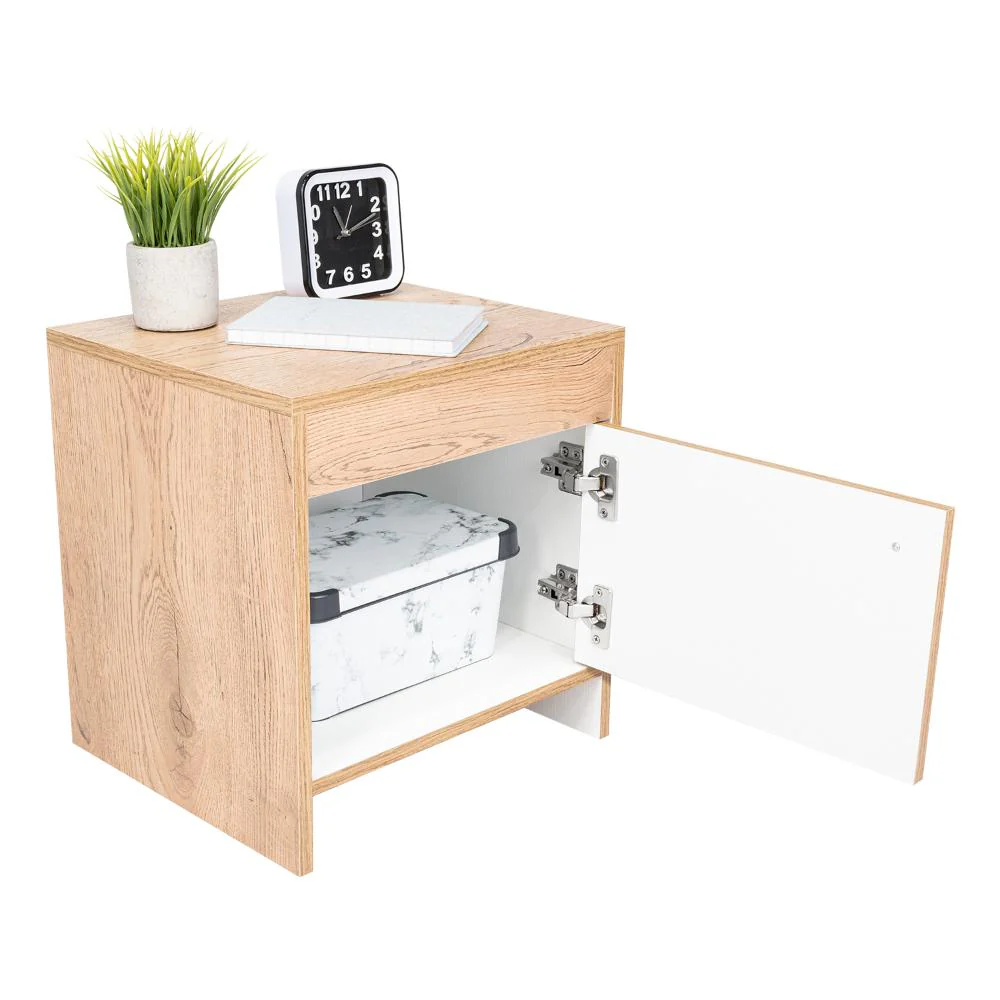 Mesa de Noche Tutto, Macadamia y Blanco, con Cajón Para Guardar Objetos Ideal Para Espacios Reducidos - Image 2