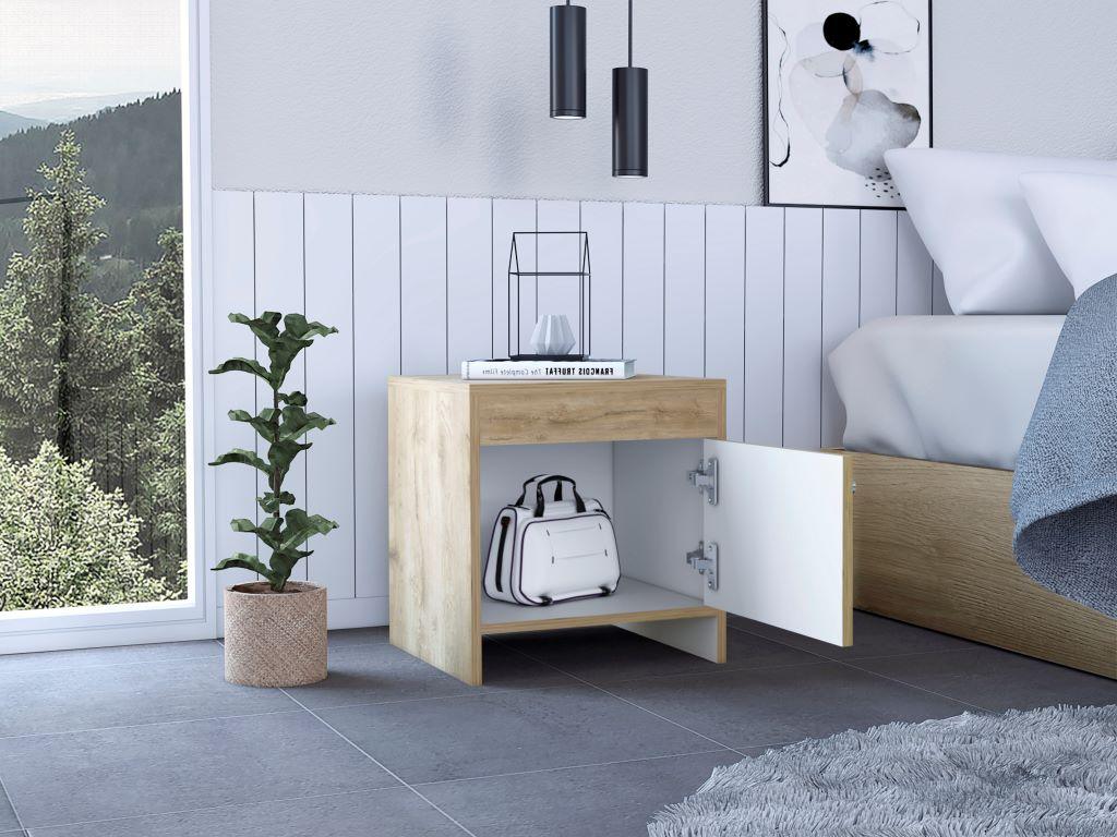 Mesa de Noche Tutto, Macadamia y Blanco, con Cajón Para Guardar Objetos Ideal Para Espacios Reducidos - Image 6