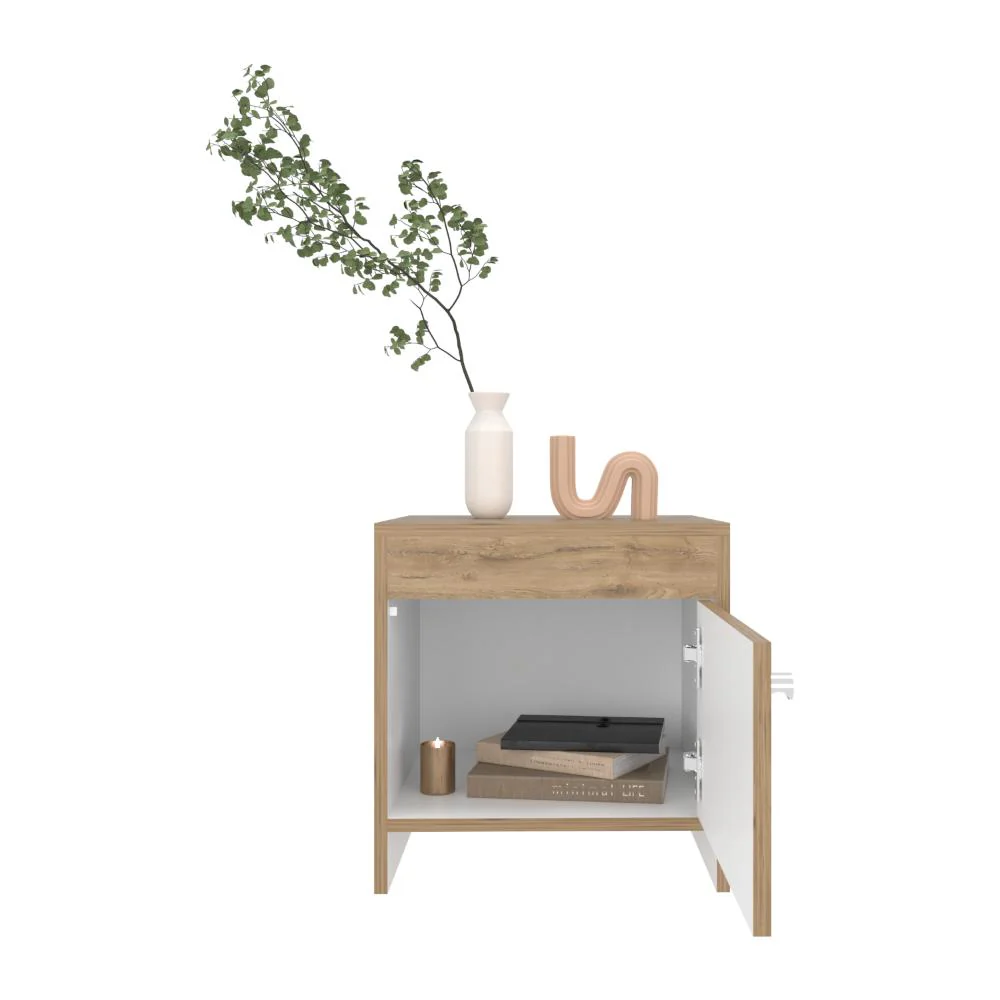 Mesa de Noche Tutto, Macadamia y Blanco Duqueza, con Cajón Para Guardar Objetos Ideal Para Espacios Reducidos - Image 3