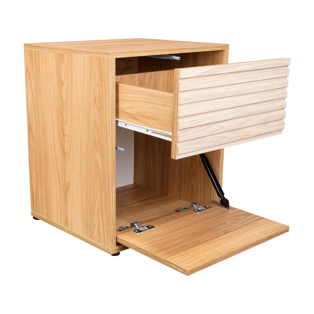 Mesa de Noche Wandda, Fresno Europeo y Roble Natural, con un cajón para guardar objetos - Image 7