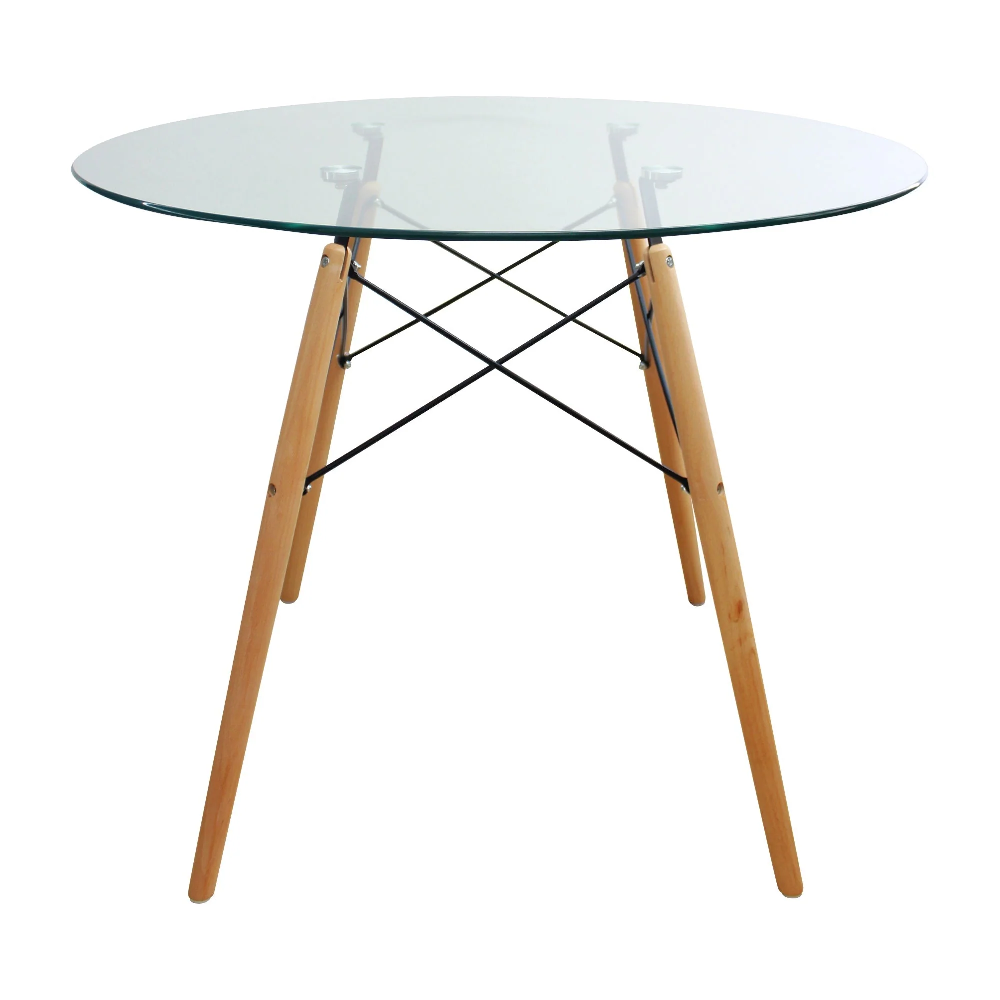 Mesa de comedor DKR tipo Eames redonda tapa de vidrio