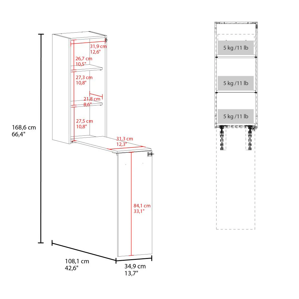 Mesa Para Planchar Plegable a la Pared Vesper, Blanco, con Amplia Superficie Baja Para Almacenamiento ZF - Image 10