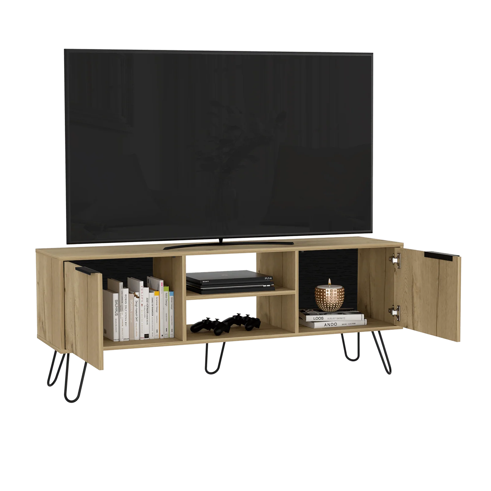Mesa para Tv Ali, Café Claro y Wengue, con espacio para Televisor de 65 Pulgadas - Image 2