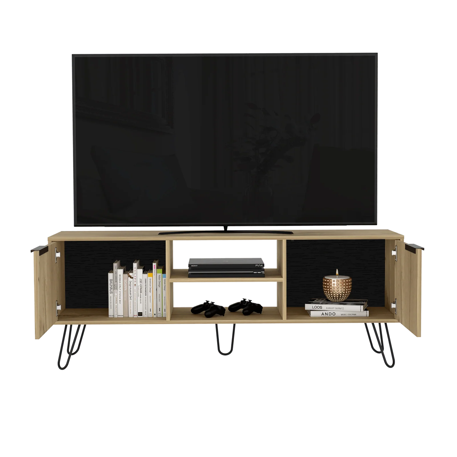 Mesa para Tv Ali, Café Claro y Wengue, con espacio para Televisor de 65 Pulgadas - Image 4