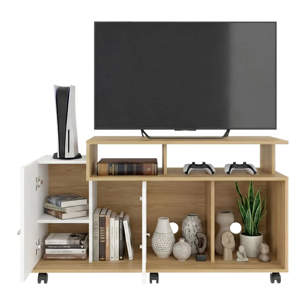 Mesa Para Tv Atena, Fresno Europeo y Blanco Nevado, con Espacio Para Televisor de 44 Pulgadas - Image 3