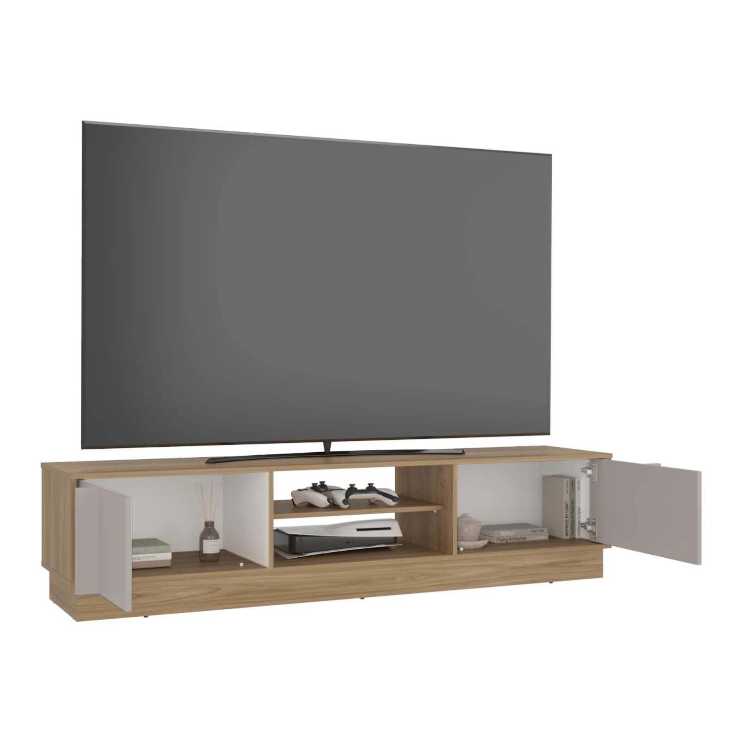 Mesa Para Tv Caobe, Fresno Europeo y Capri, Para Televisor de Hasta 75 Pulgadas con cuatro puertas - Image 2