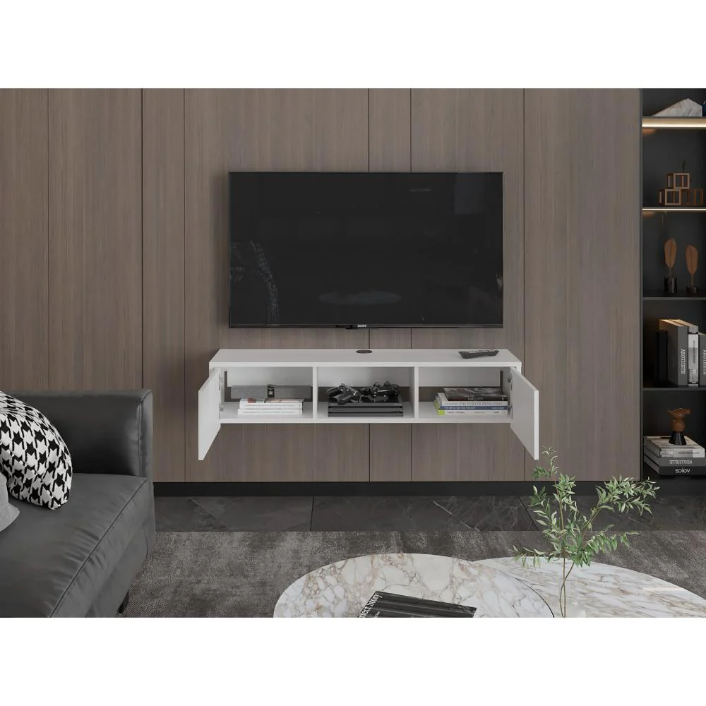 Mesa Para Tv Flotante Gleid, Blanco, con Dos Puertas Abatibles - Image 2