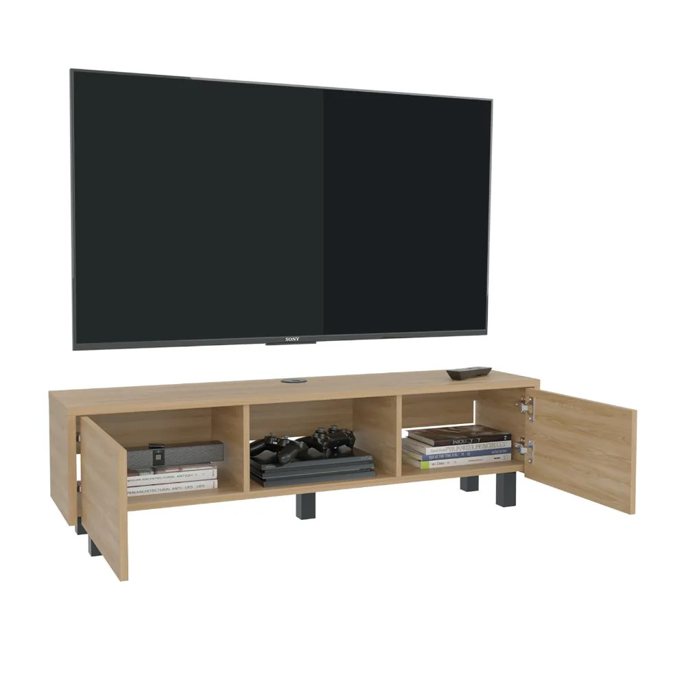 Mesa Para Tv Flotante Gleid, Fresno Europeo, con Dos Puertas Abatibles
