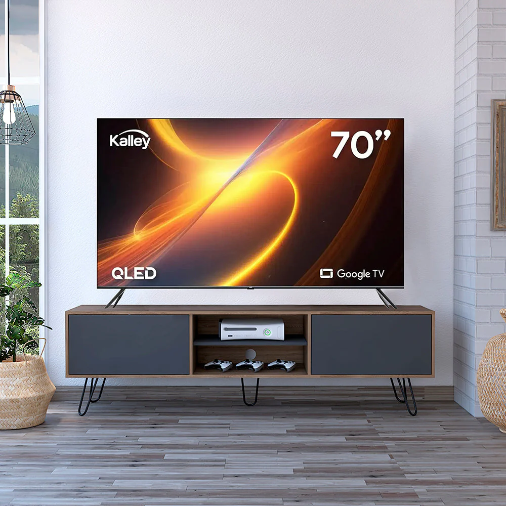 Mesa Para Tv Lara, Fresno Europeo y Plata Oscuro, Para Televisor de 70 Pulgadas