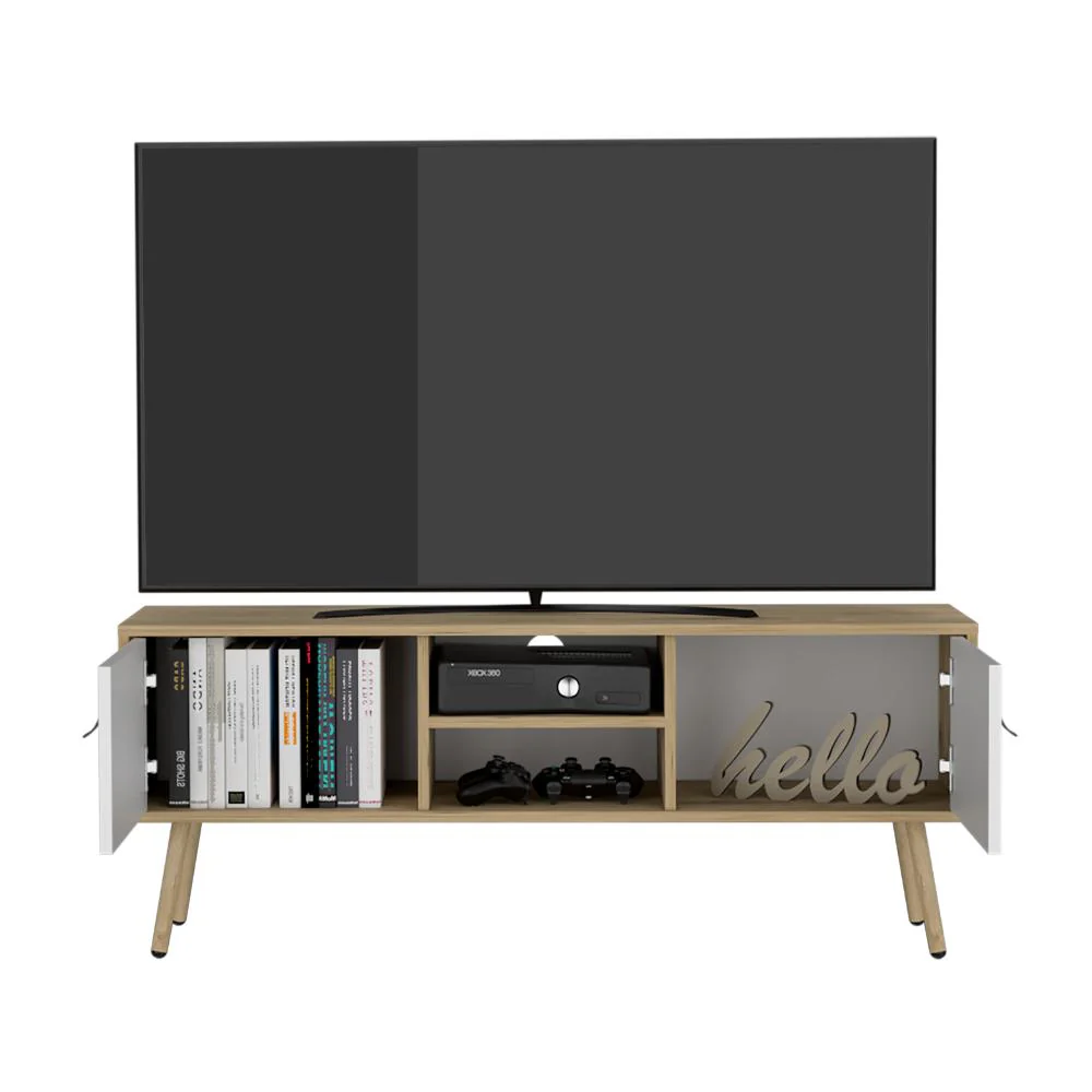 Mesa para TV Lienxo, Blanco y Fresno Europeo, Con Espacio Para TV Hasta 50 Pulgadas - Image 2