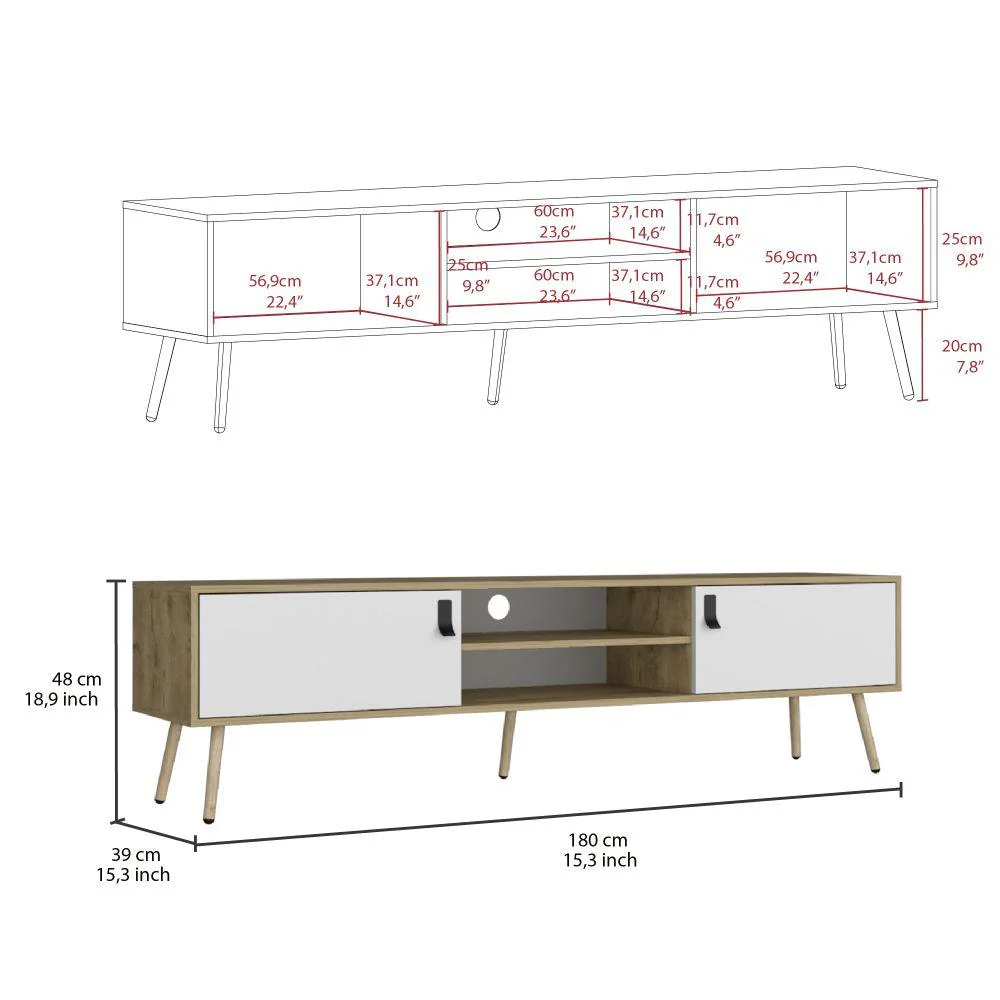 Mesa para TV Lienxo, Fresno Europeo y Blanco, Con Espacio Para TV Hasta 75 Pulgadas - Image 7