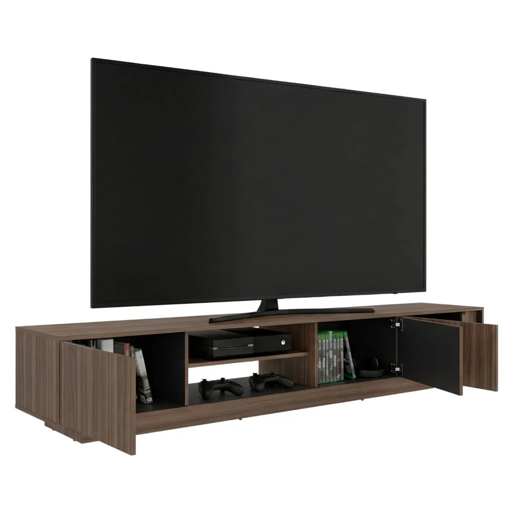 Mesa Para Tv Maldivas, Avellana y Wengue, Para Televisor de Hasta 100 Pulgadas con tres puertas - Image 2