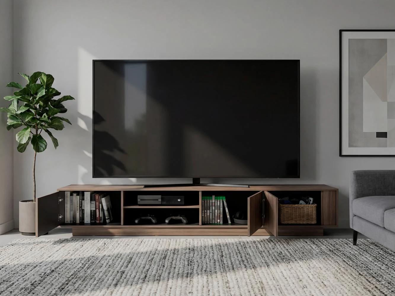 Mesa Para Tv Maldivas, Avellana y Wengue, Para Televisor de Hasta 100 Pulgadas con tres puertas - Image 5