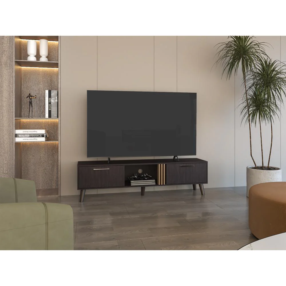 Mesa para TV Vulanno, Wengue y Fresno Europeo, con una puerta abatible 70" ZF - Image 3