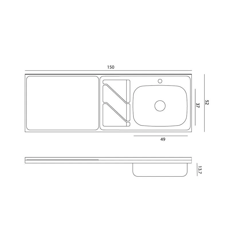 Mesón con lavaplatos en acero inoxidable 150×52 cm sin estufa marca Socoda - Image 4