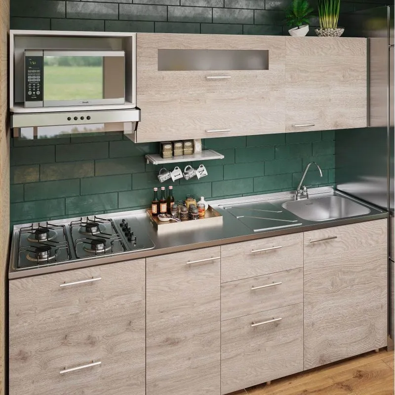 Mesón con lavaplatos en acero inoxidable 210×52 cm y estufa a gas marca Socoda - Image 2