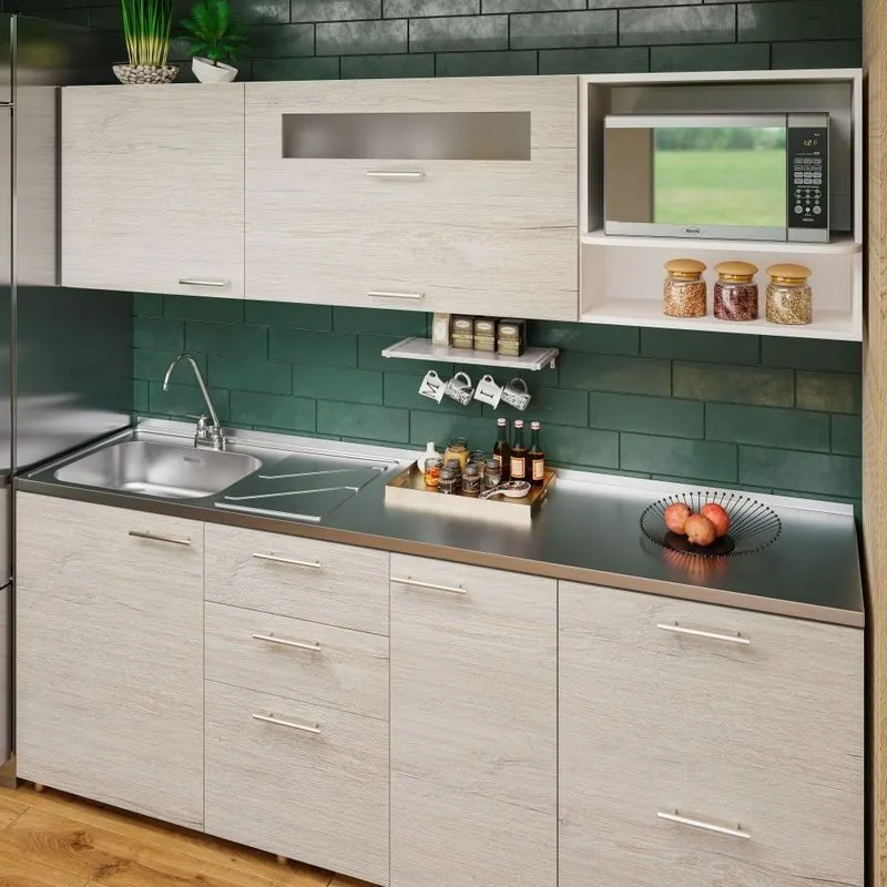 Mesón con lavaplatos en acero inoxidable 210×52 cm sin estufa marca Socoda - Image 3