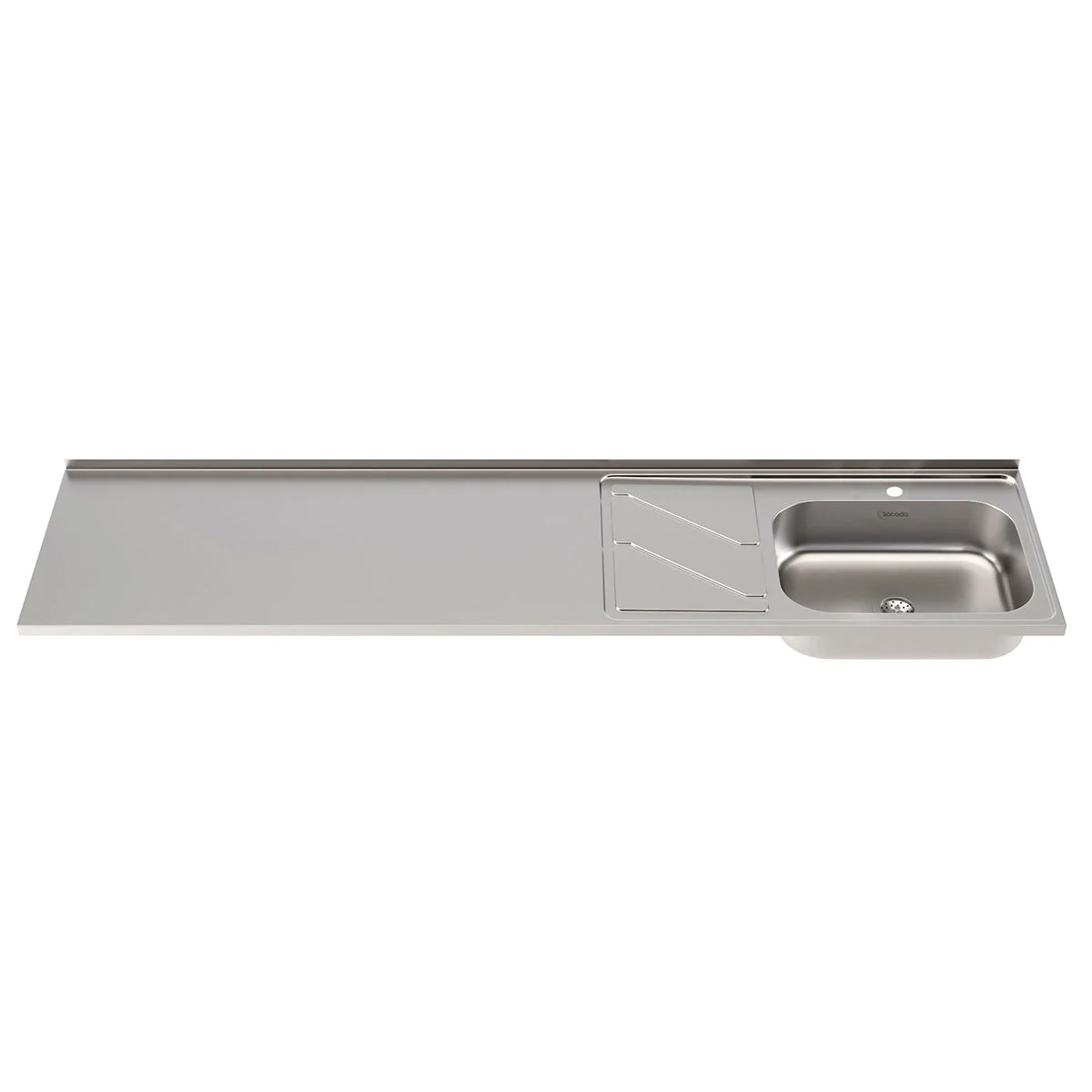 Mesón con lavaplatos en acero inoxidable 210×52 cm sin estufa marca Socoda - Image 4