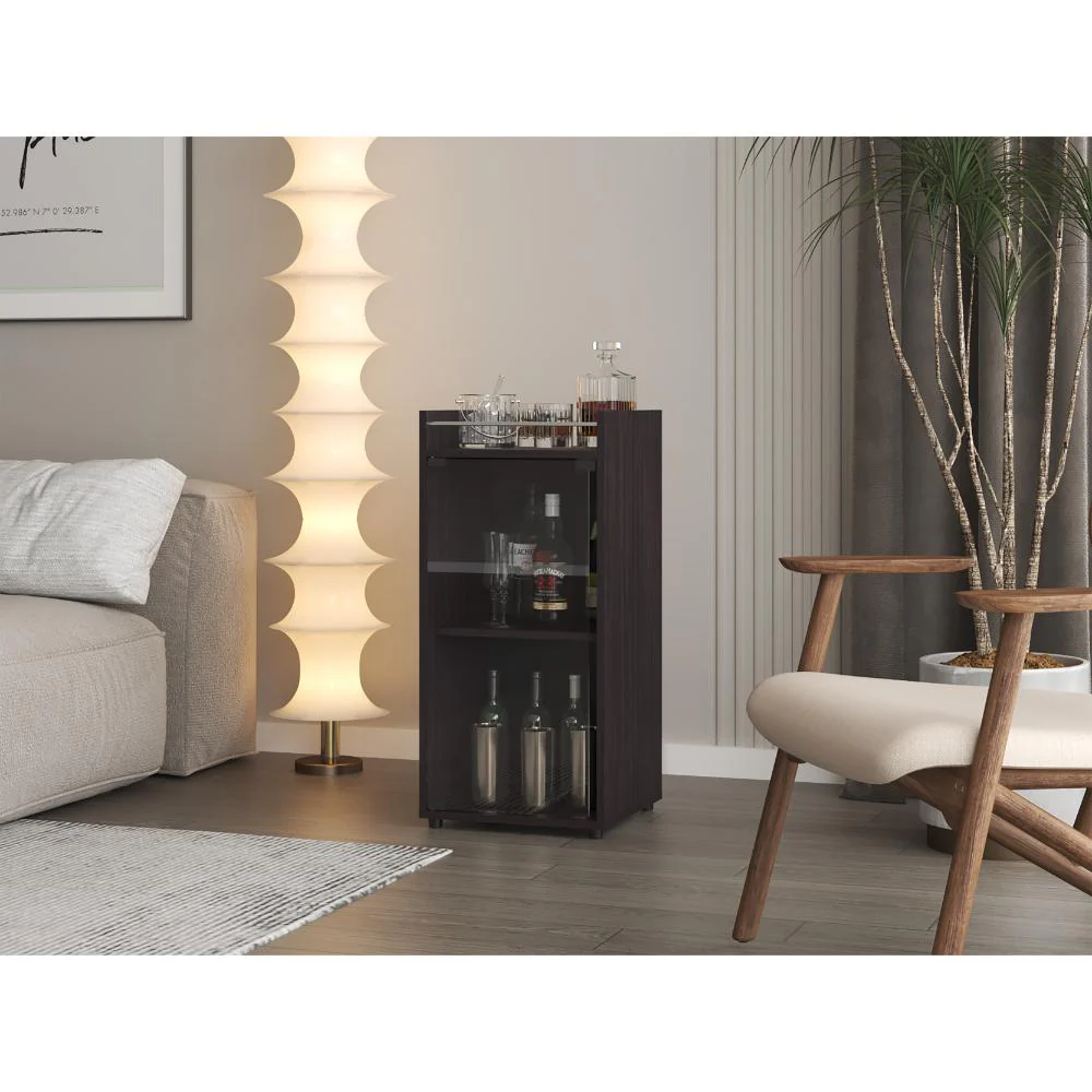 MiniBar Theba, Wengue, con espacio para botellas de vino y copas ZF - Image 3