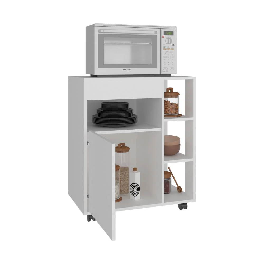 Modulo Microondas Con ruedas Kati, Kronos Blanco, una puerta abatible y compartimiento inferior de almacenamiento ZF - Image 2