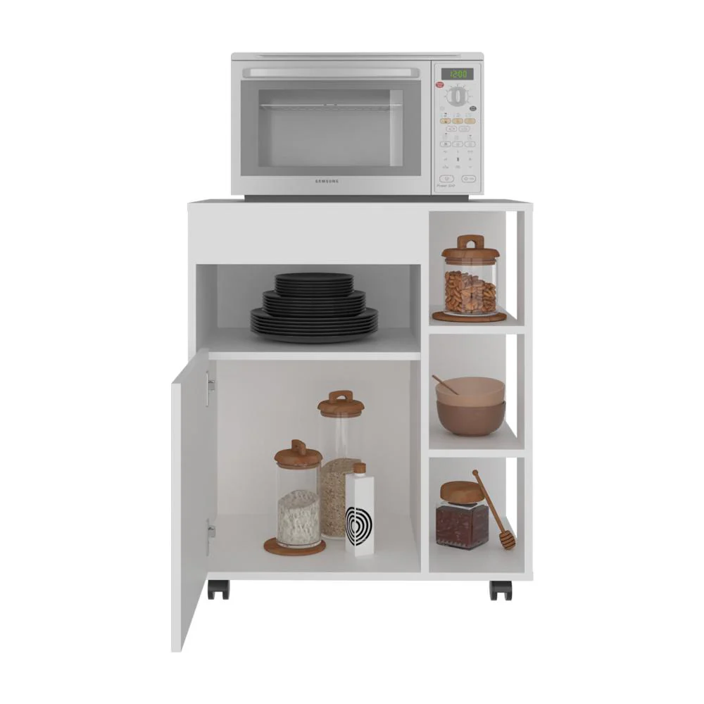 Modulo Microondas Con ruedas Kati, Kronos Blanco, una puerta abatible y compartimiento inferior de almacenamiento ZF - Image 3